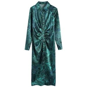 NWT Zara’s Paisley Floral Satin Shirt Dress